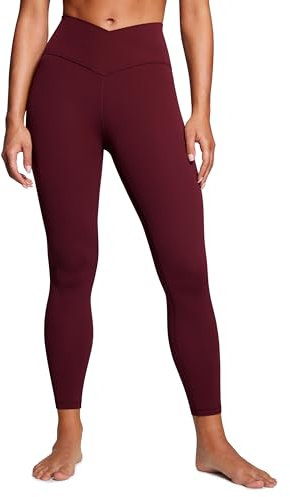 CRZ YOGA Damen Butterluxe Cross Waist Workout Leggings V Cross High Waisted Bauchkontrolle Gym Yoga Leggings - 64cm Roter Merlot 42