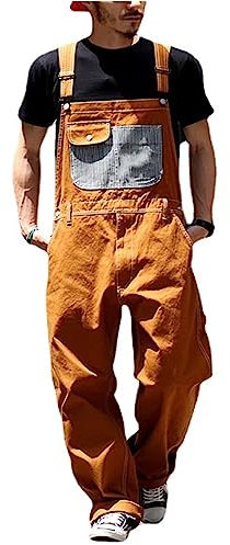 Latzhose Herren Jeans Overalls Cargo Jeans Latzhose Blau 90er Arbeitshose Retro Jumpsuit Overall Blau Herren Loose Fit Arbeitslatzhosen Latzanzug Männer Overall Streetwear Casual (Orange-B, XXL)