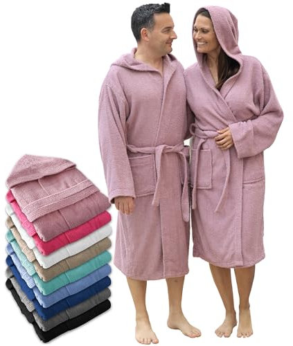 LEBENGOOD Peignoir de bain à capuche, pour femme et homme 100% coton éponge 400 g avec ceinture, poches, douche, peignoir doux, serviette (hombre.Capucha Lavanda M)