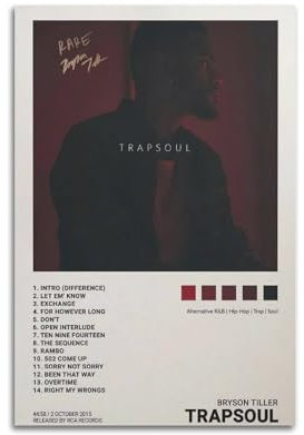 HNYDM Bryson Tiller Poster, Kunstdekoration, Wandposter, Dekoration, Innenposter, Druck, Dekoration, Bar, Restaurant, Dekoration, Ästhetik, Poster, Wohnzimmer, Poster, 30 x 45 cm, ungerahmter Stil