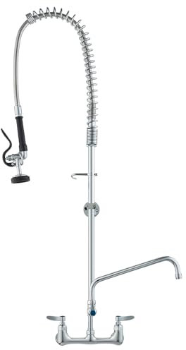VEVOR Grifo Comercial con Rociador de Preenjuague, 119,38 cm de Altura, 20,32 cm de Centro, Caño Oscilante, Grifo para Fregadero de Cocina de Montaje en Pared, Dispositivo Construido en Latón