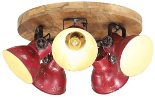 vidaXL Deckenleuchte, 5-flammige Deckenlampe mit Handbemalt, Wandleuchte für Wohnzimmer Esszimmer Büro, Spotleuchte Deckenspot, Industrie-Stil, 25 W Rot E27