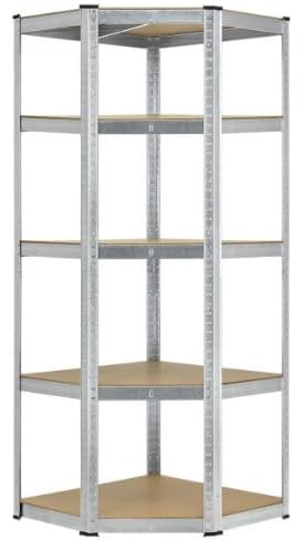 Home36 Eck Schwerlastregal Zink 77x77x40x40x42x180 cm - Regal aus robustem Metall - bis 875 kg belastbar 5 Ablagen aus MDF - Kellerregal, Lagerregal