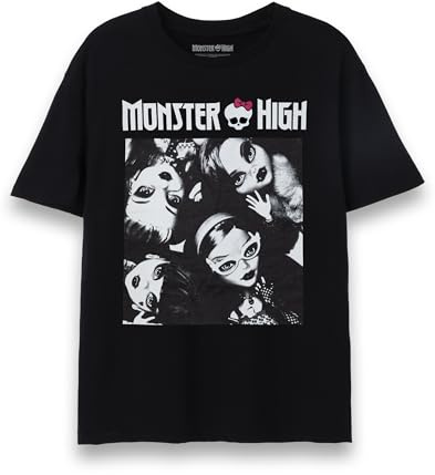 Monster High Womens T-Shirt | Ladies Dolls Short Sleeve Graphic Tee in Black | Classic Logo Monotone Character Short-Sleeve Apparel Crewneck Top | Fashion TV Show Merchandise Gift