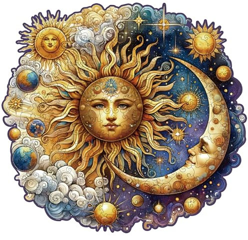 Wooden Puzzles for Adults, Sun and Moon Wooden Jigsaw Puzzles 200 Pieces, Irregular Animal Shaped Unique Wood Puzzle, Creative Ghristmas Gift for Teenagers and Adults