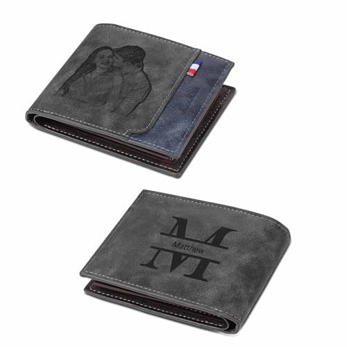 lorajewel Herren Geldbörsen mit Namen Foto Gravur Personalisiert Portemonnaie Männer Personalisierte Geschenke zum Vatertag Geburtstage Weihnachtstag (# 5)