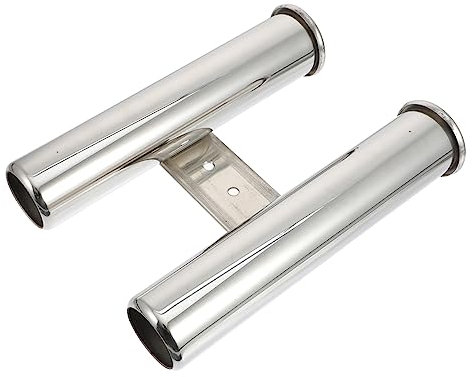 WHAMVOX 1 Set Doppio Portacanna Da Pesca Supporto Da Parete Portacanna a Doppio Tubo Staffa Per Canna Da Pesca Rastrelliera Porta Canne Da Acciaio Inossidabile Silver