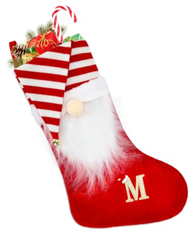 TOPWAYS Personalisierte Weihnachtsstrümpfe mit Buchstaben, 50 cm Gnomes Christmas Stockings, Weihnachtsbaum Kamin hängende Ornamente Geschenkhalter Weihnachtsdekorationen für Weihnachtsbaum und Heim