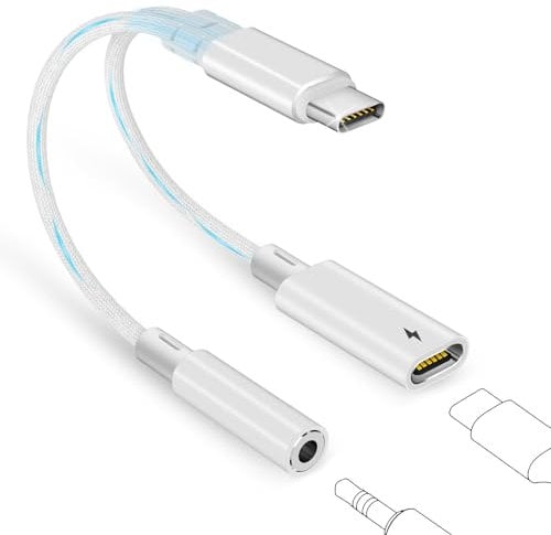 Esiposs Adaptador USB C a Jack 3.5 mm, 2 en 1 Adaptador Tipo C Con Carga y Micrófono Aux Compatible Con iPhone 16 15 iPad Samsung Galaxy S24/S23, Blanco