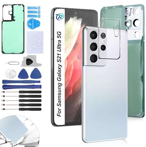 RongZy Replacement for Samsung Galaxy S21 Ultra 5G G998B Battery Back Glass Cover Compatible for Samsung Galaxy S21 Ultra 5G G998B Battery Door Back Cover Housing (Sliver) Black