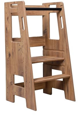 Industrial Living Lehrturm – Tritthocker – Lernenturm – Montessori – Lernturm Küchenhelfer – Kind – Treppe – MDF – Walnuss (Walnuss)