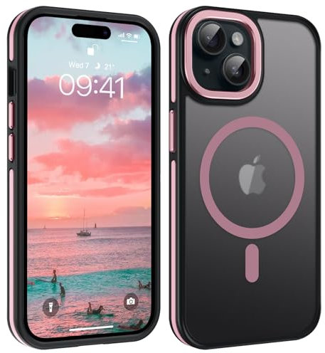 GaoBao Coque Magnétique pour iPhone 15 Compatible avec MagSafe, Hybrid Magnétique Case Étui Translucide Mat Arrière Protection Caméra Housse Fine Antichoc Dos Anti Rayures, Rose