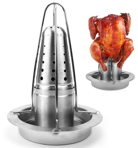 Asador de Pollos Chicken Holder Parrilla de Pollo con Bandeja de Goteo Pollo Barbacoa Soporte Soporte Asador de Pollos Pollo Asado Rack para Cocinar al Grill en Horno y Barbacoa