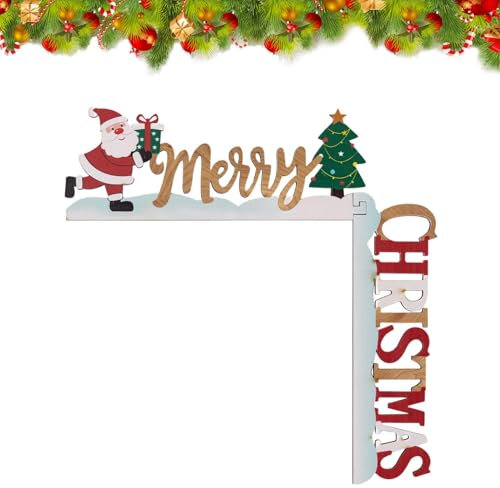 Decorazioni natalizie per porta | Cartello in legno per porta di buon Natale, Babbo Natale e albero di Natale ad angolo retto per angoli delle porte, decorazioni natalizie per la casa per scaffali,
