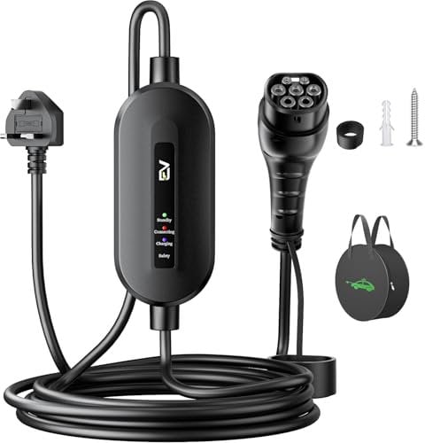 EVJUICION EV Charger Cable Type 2 to 3 Pin Plug 8M/26.2ft, [Max. 2.3kW, 10A] Electric Car Charger, Type 2 Charging Cable 3 Pin IP67/IP65, with LED Indicators, for EVs and PHEVs