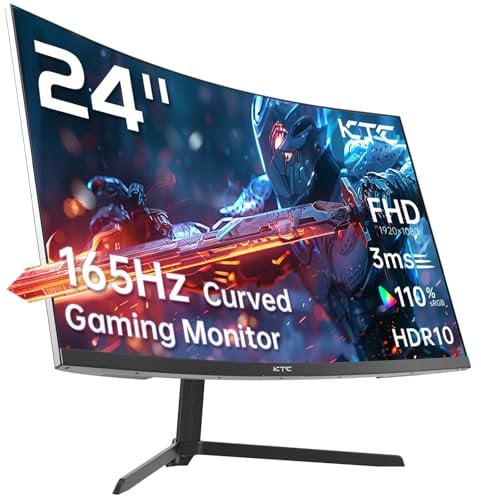 KTC Monitor Gaming Curvo 1500R 24 Pollici, FHD (1920x1080p) 1ms 180Hz / 144Hz / 120Hz Monitor PC Gaming, Adaptive-Sync, VA Panel, HDR, HDMI 2.0/DP 1.4, VESA per PC, laptop, PS5 e altro ancora