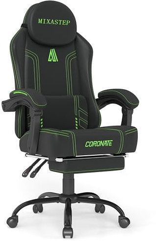 NSMAZXO Gaming Stuhl Ergonomisch mit Verstellbarer Rückenlehne & 360° Drehfunktion - Bürostuhl für Erwachsene/Jugendliche 150KG,PC-Stuhl Stoff in Grün für Homeoffice/Gaming