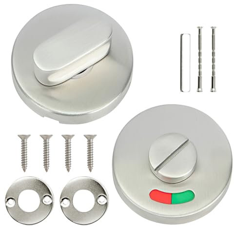 Rosetta WC con Indicatore di Occupazione Rosso e Verde, Serratura per Porta WC in Acciaio Inox 304, Accessori per Porte WC per Bagni, Bagni Pubblici, Porte di Hotel (Argento)