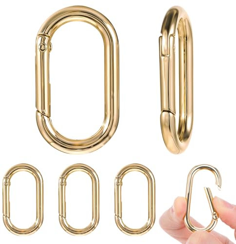 JJUNW 6 Stück Oval Spring Karabinerhaken, Groß Zinklegierung Karabiner Schlüsselanhänger, 4cm Carabiner Oval Karabiner für Schlüsselanhänger Tasche Schmuck DIY Handwerk(Gold)
