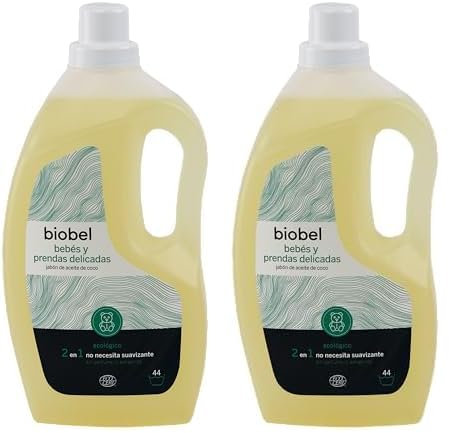 Biobel - Jabón de Aceite de Coco - 100% Natural - Limpia, Cuida y Suaviza los Tejidos - Ideal para Bebés y Pieles Sensibles - Con Extracto de Aloe Vera - Apto para Lavar a Mano o a Máquina - 1,5 L