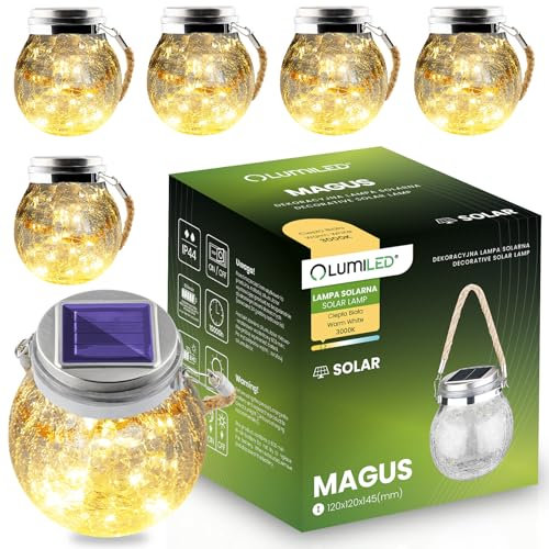Lumiled 6x Set Solarleuchte Einmachglas Hängende Licht IP44 3000K 20 Led 600mAh Glas Pendelleuchte Außenlaternen ⌀12 cm Solar für Außen Dämmerungssensor Risslicht für Außen Garten Terrasse