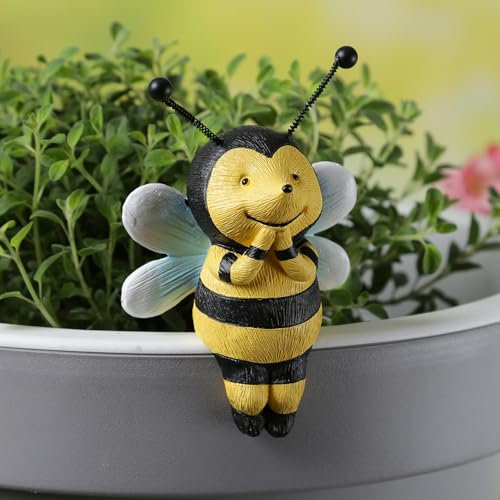 MARELIDA Blumentopfhänger Biene niedliche Dekofigur als Topfhänger Tierfigur hängende Deko für Pflanztopf Blumentopf Dekoration Pflanzschale Anhänger Blumentopffigur (Biene)