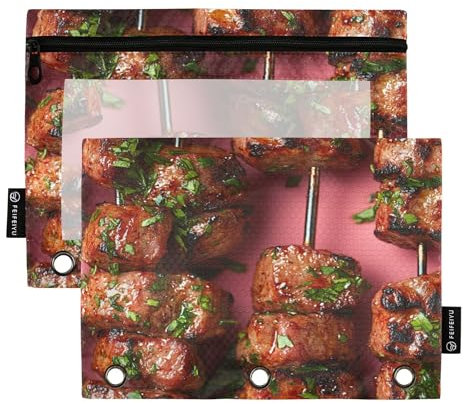 Federmäppchen für 3 Ringe, transparentes Fenster, Federmäppchen mit Reißverschluss, Großpackung für Kinder, Zuhause, Reisen, Aufbewahrungsbehälter, türkischer Kebab, griechischer Stil, 2 Stück