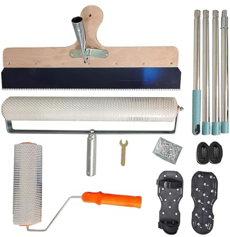Selbstnivellierender Zement-Werkzeugsatz, Epoxid-Bodenfarbe-Werkzeug mit abnehmbarem, 1,6 m langem, verlängertem Griff, Holzschaber, Stachelwalze, Stachelschuhe, Bodenausgleichswerkzeuge