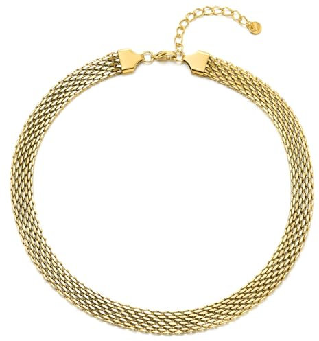 COOLSTEELANDBEYOND Colore Oro Maglia Choker Collana, Intrecciato Catena, Donna Statement Dichiarazione Collana, Collare