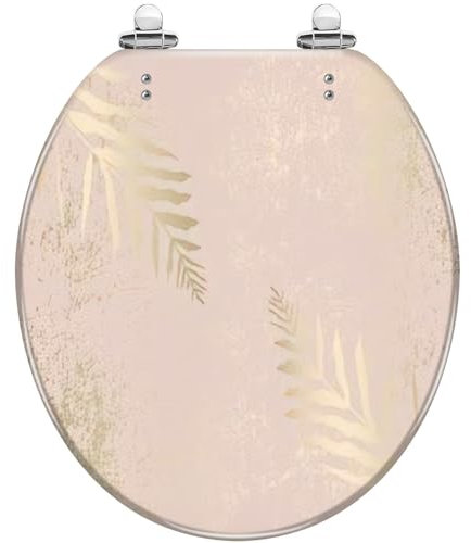 Round Toilet Seat Abstract Floral Pastel Dusty Pink Gold Blush Textured Decor Resin Toilet lid with Quietly Close Quick Release Hinges Decorative Seat with Cover Easy to Clean and Install