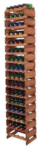 PROREGAL Weinregal VINOTECA Flex PRO | HxBxT 219x46x28cm | 64 Flaschen auf 16 Ebenen | Massives Kiefernholz | Braun geölt | Weinhalter Weinständer Flaschenständer Flaschenregal Holzregal