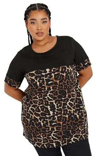 Yours Curve Contrast Leopard Print Top - Women's - Plus Size Curve Black