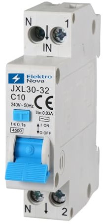 ELEKTRONOVA Interruttore Magnetotermico differenziale 1P+N 10A 4.5kA 30mA – 1 Moduli DIN – 220V