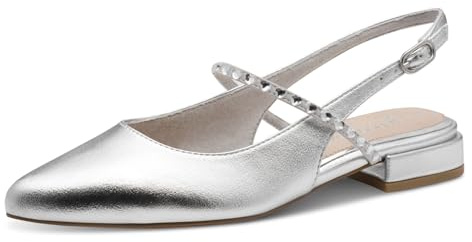 MARCO TOZZI Damen Pumps weiches Feel Me Fußbett Leder Decksohle Hochzeit, metallic (Silver), 39 EU