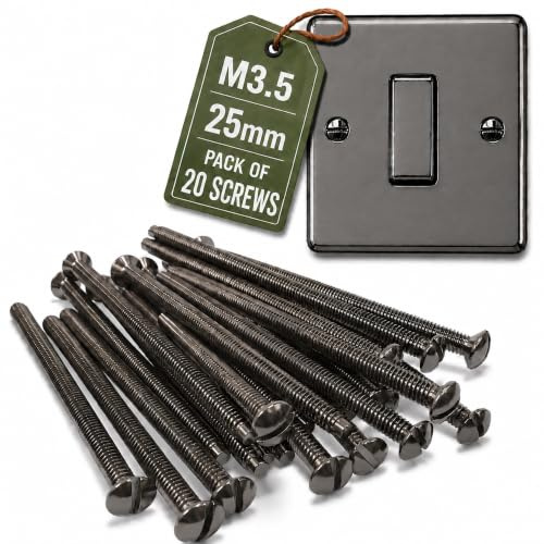 M3.5 x 25mm Black Nickel Electrical Machine Screws - Pack of 20 | Suitable for Light Switch & Plug Socket Faceplates - Slotted Head
