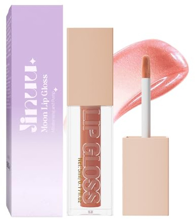 JINUU Lip Gloss, Lifter Gloss with Hyaluronic Acid, Hydrating & Plumping Non-Sticky Lip Gloss, Moisturizing Shine for Fuller Lips, Long-Lasting High-Gloss Finish, 8 Shades (MOON)