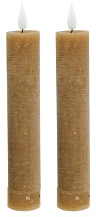 ukiyo 2er Pack Rustikale LED Echtwachs Stabkerzen H:20,5 cm Ø:3,5 cm mit Fernbedienung Tafelkerze batteriebetrieben Kerze Weihnachten Deko Adventskalender (Taupe)