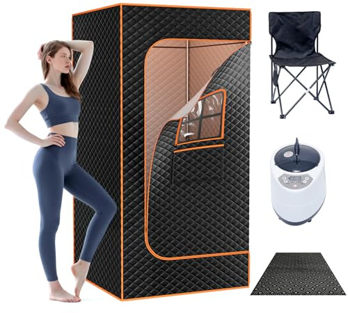Obqer Dampfsauna, Dampfsauna FüR Zuhause 15 Min Schnellaufheizung, 9 Einstellbare Temperaturstufen, Timer-Aufheizung, Portable Sauna Beinhaltet 3l Dampfgarer, Klappstuhl, Bodenmatte, Fernbedienung