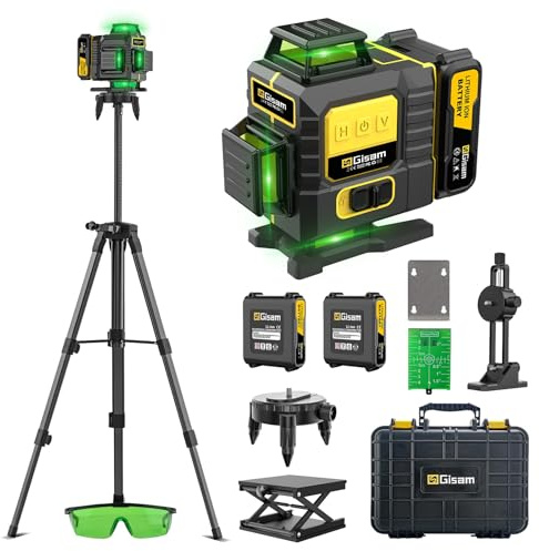 Kreuzlinienlaser mit Stativ,Multifunktionaler 4D-Laser mit 16 Linien, Fadenkreuz-Laser Wasserwaage, Bau Fadenkreuz Laser Wasserwaage,2 * 4800 Li-Ionen-Akku (3 Brackets & Tripod Set)