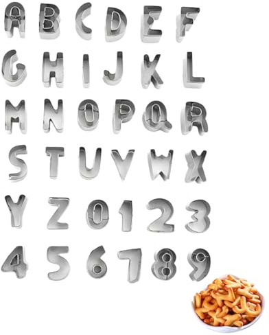 CULEB 36 Pezzi Formine Per Biscotti Lettere E Numeri Formine Per Biscotti,Stampi Biscotti,formine per biscotti in acciaio inox, tagliabiscotti, per decorare torte pasquali con biscotti