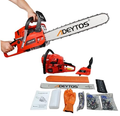 BUCKCHI 58CC Heavy Duty Petrol Chainsaw 20 Bar 50 cm Cut 2-Stroke Easy-Starting 2.2KW 2-Cycle Handed Gasoline Chainsaws Garden Tool for Cutting Trees, Wood, Outdoor Home Garden and Farm Use