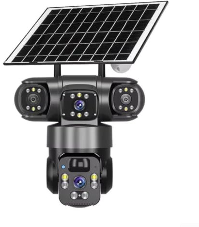 V380 PRO 4K Wireless Solar Security Camera Three-Lens 360° PTZ WiFi Color For Night For Vision IP66 Outdoor CCTV(Black)
