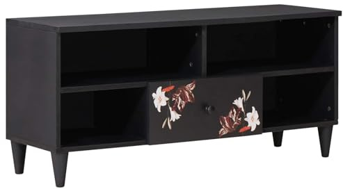 Mhdvray Meuble TV multicolore en bois de manguier massif - Design moderne avec motif floral - 100 x 33,5 x 46 cm - Robuste et espace de rangement merveilleux pour salon, chambre à coucher, couloir