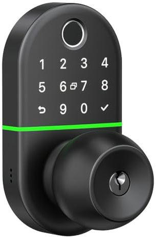 Akfldms Smart Door Lock with Fingerprint Scanner, Electronic Knob with Handle, for Front Door Compatible, Generate Passcode Remotely