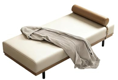 KIBONCY Accent Bench, Chaise Lounge Window Seat – Faux Leather with Cylindrical Pillow, Stable Metal Legs, Non-Slip Design, for Home Decor(C,170x40x42cm)