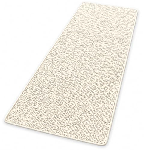 Floordirekt Teppichläufer Monaco Creme 80x200 cm - Läufer für Küche, Flur & Wohnraum - Feinschlingen Teppich - rutschfest & antistatisch - Küchenläufer Flurteppich Flurläufer