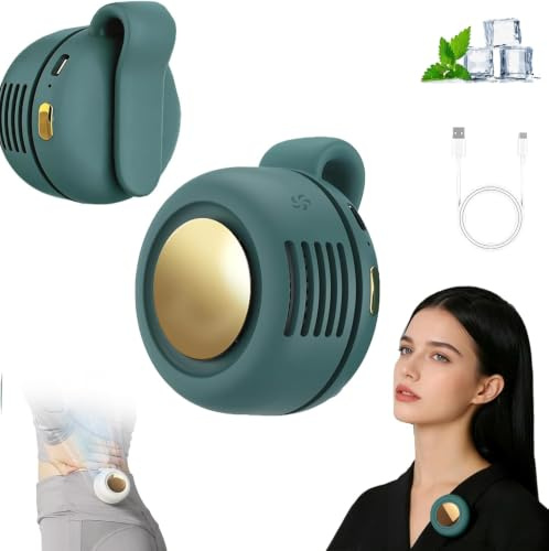 Natwo Portable Silent Mini Bladeless Electric Fan, Mini Whirlwind Fan for Waist Clip Fans USB Rechargeable, 3 Speeds Rotatable Clip on Fan for Shirt, for Outdoor Travel Office (Green)