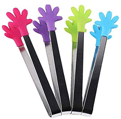 Hillento 4 PCS Mini Tongs/Ice Tongs with Perfectly Designed Silicone Hand Shape Tongs Best Kitchen Gadgets, for Muffins, Pancakes, Cookies, Chocolate