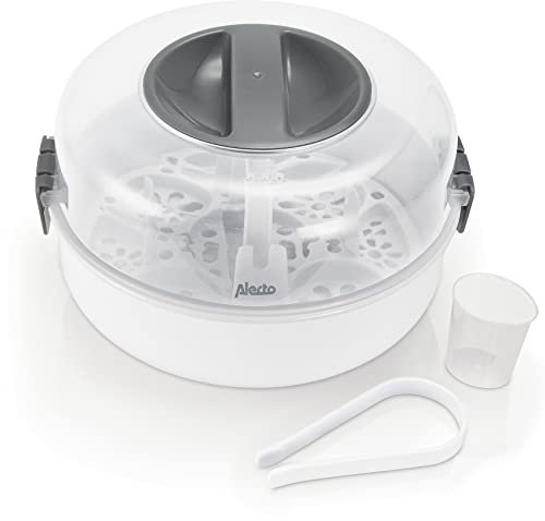 Alecto BW-04 Mikrowellen Sterilisator für bis zu 4 Babyflaschen von 150 ml, Milchpumpen, Topfen, Bechern und Besteck lieferung inkl. Flaschenzange, White