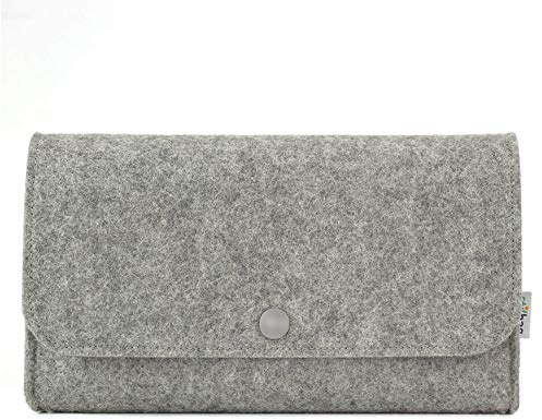 stilbag Tasche für Elektronik Zubehör aus Wollfilz hellgrau, Knopf hellgrau